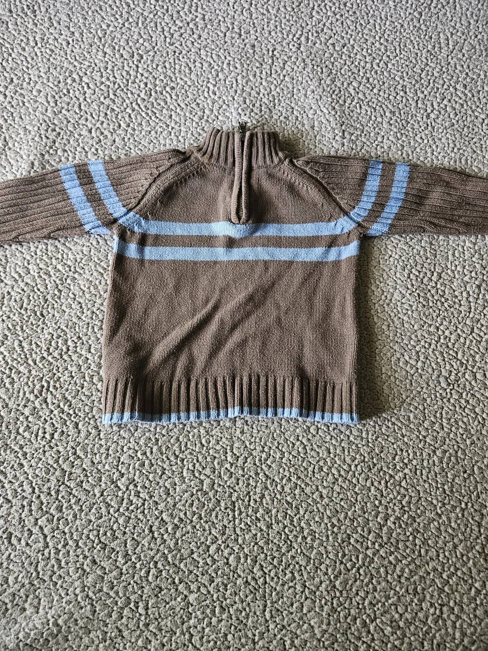 The Children's Place Brown Zip-Up Sweater with Light Blue Stripes